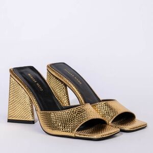 Azalea Wang Gold Textured Block Heel Mules